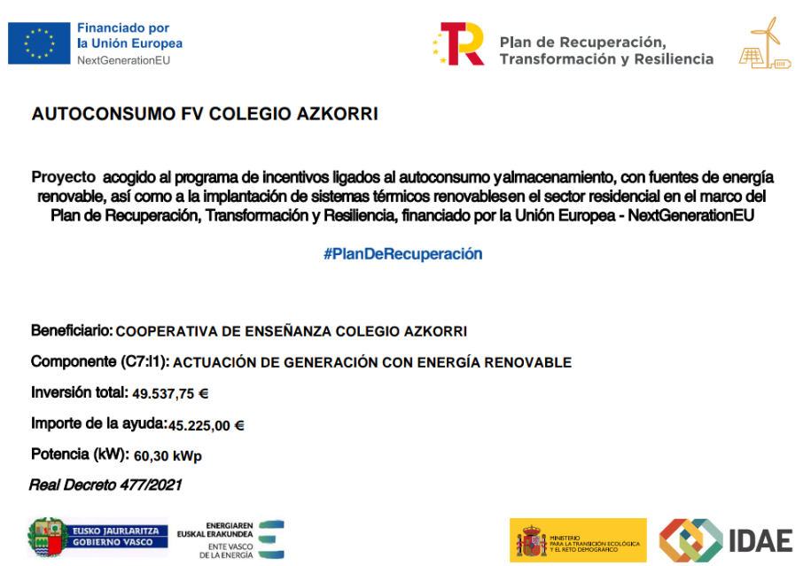 Cartel informativo de la instalación de autoconsumo fotovoltaico — BIKOTE SOLAR